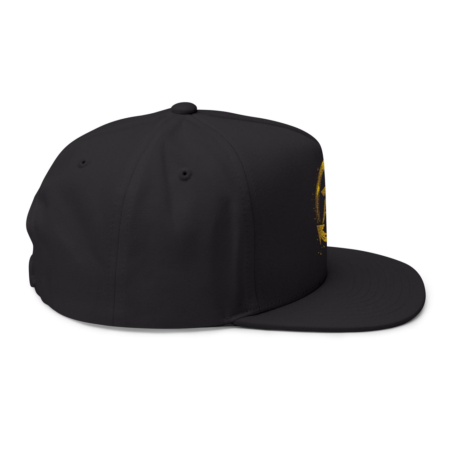 Embroidered Gold R Circle Logo Flat Bill Cap