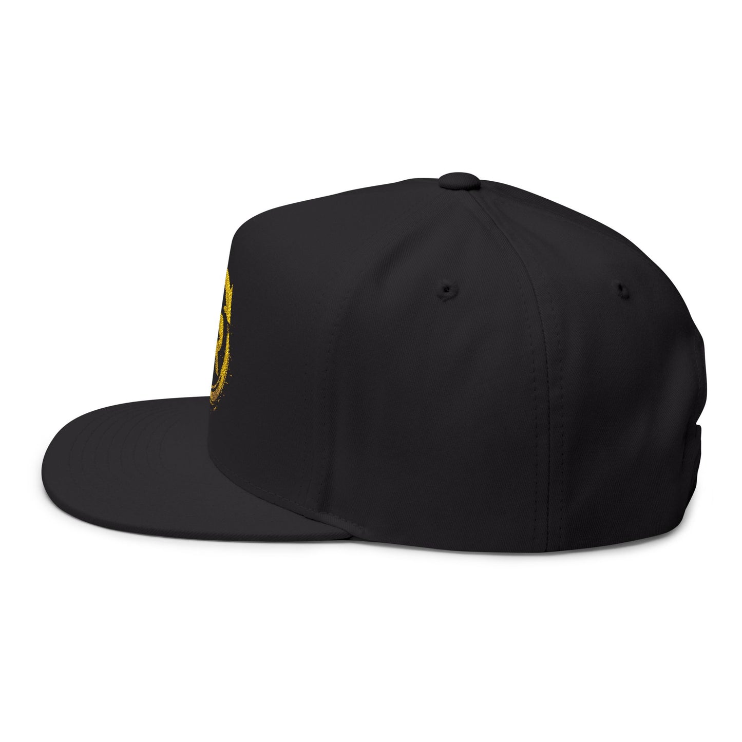 Embroidered Gold R Circle Logo Flat Bill Cap