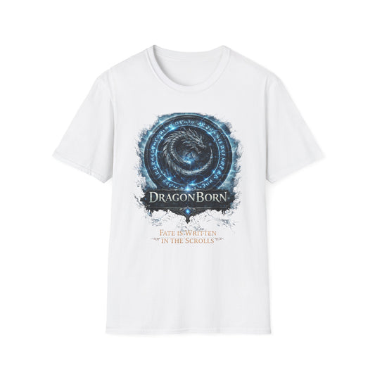 DragonBorn T-Shirt — Fantasy Dragonborn Emblem Tee ("Fate Is Written in the Scrolls")