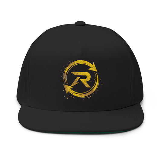 Embroidered Gold R Circle Logo Flat Bill Cap