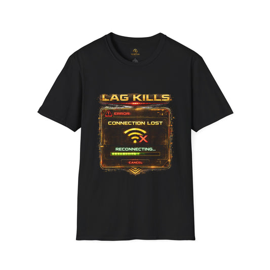 Lag Kills T-Shirt — "Connection Lost / Reconnecting" Gamer Tee